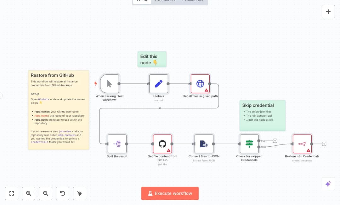 Restore GitHub Backups to n8n Credentials