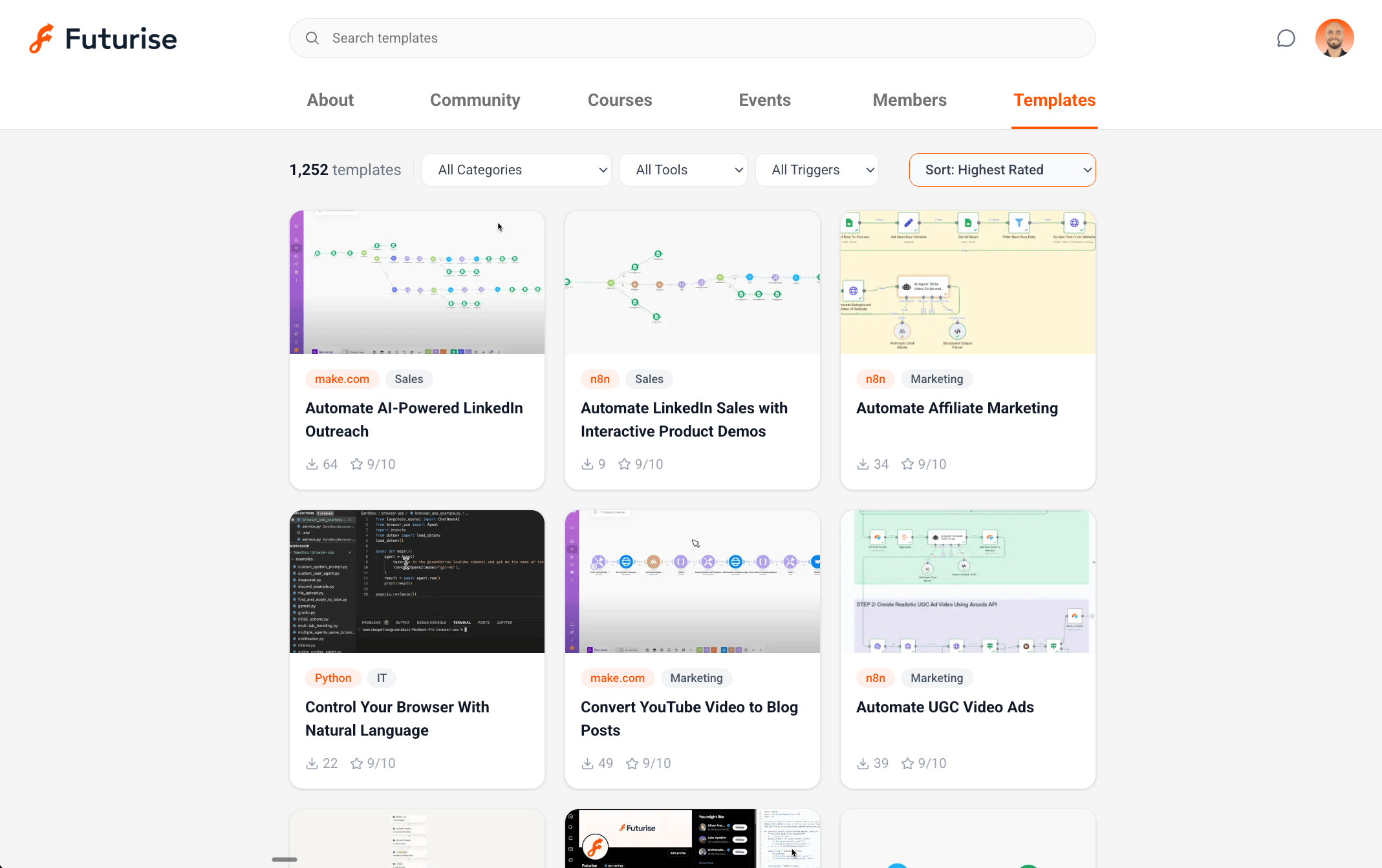 The Futurise template library with over 1,200 downloadable AI agents